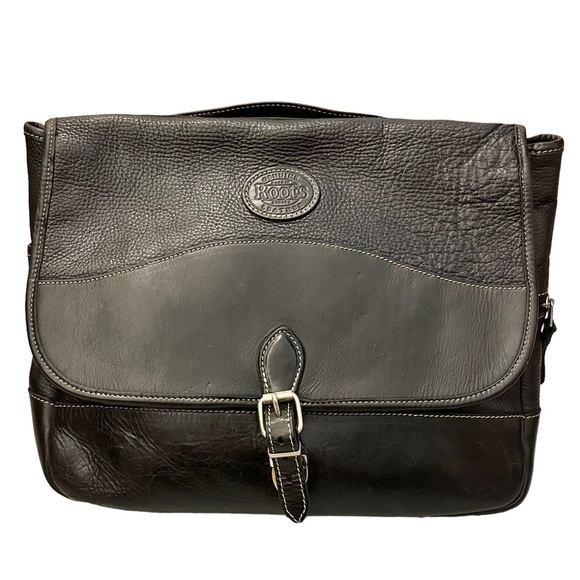 Roots Bags Vintage Roots Black Leather Messenger Crossbody Laptop Bag Made In Canada Poshmark